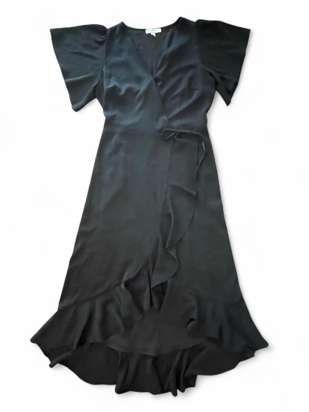 Chelsea28 Ruffle Sleeve and Hem Wrap Dress in Black